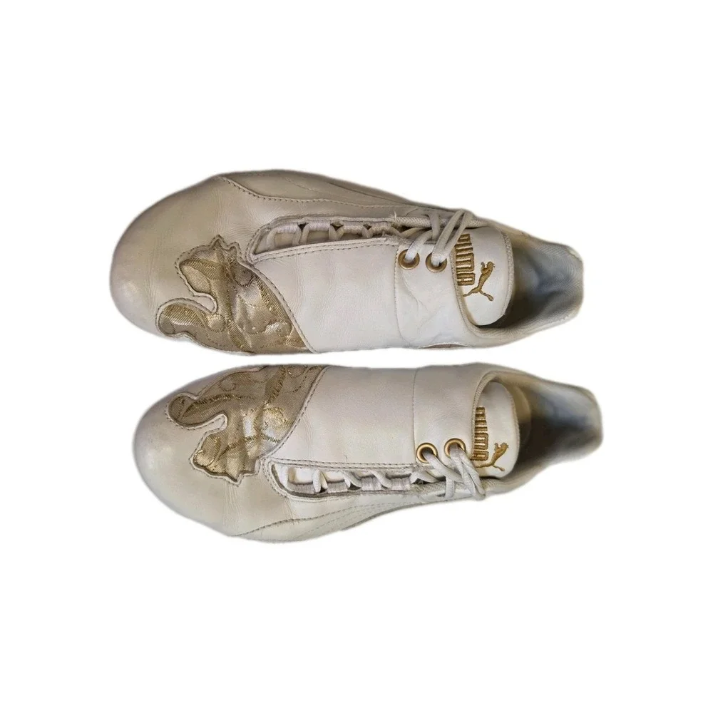 Puma Speed Cat Womens Size US W8 Low White Leather W Gold Netting Sneakers‎
